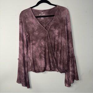 American Eagle Soft & Sexy Purple Tie Dye Bell Sleeve Wrap Top Womens Medium